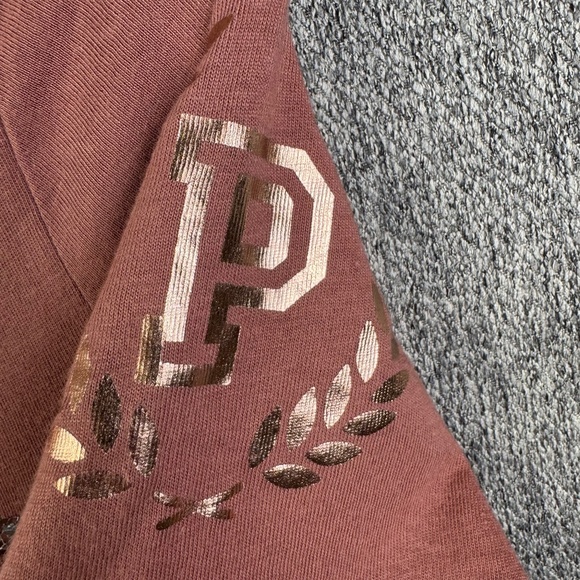 SOLD PINK Victoria's Secret Brown Blush Sequin Bling Logo T-Shirt Womens Size XS - Picture 4 of 7